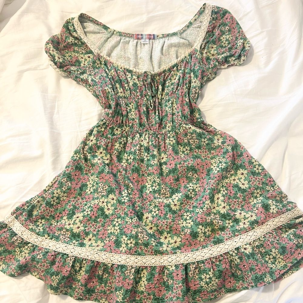 Urban Outfitters Pink & Green Floral Smocked Dress